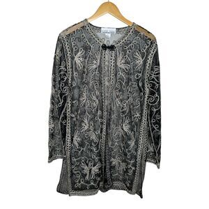 Sophie Chang Studio sheer kimono jacket embellished black gold large